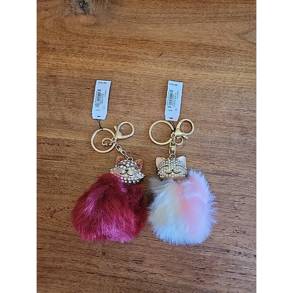 Guess Fuzzy Key Ring Lot Of 2 Cat Kitty Pink